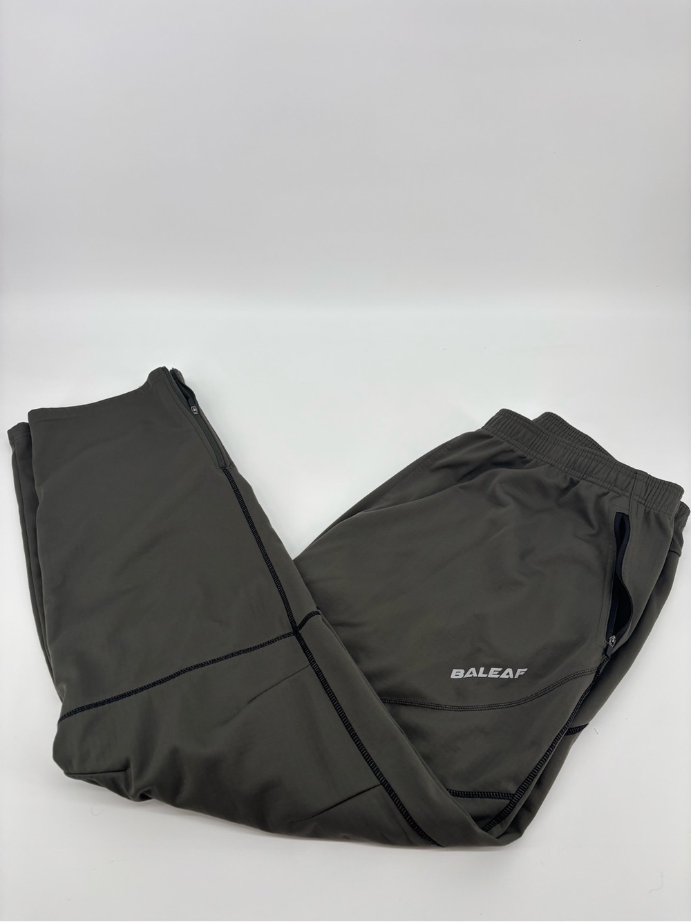 Baleaf Mens 4XL Fleece Lined Running Pants Thermal Olive Green Zipper Pockets